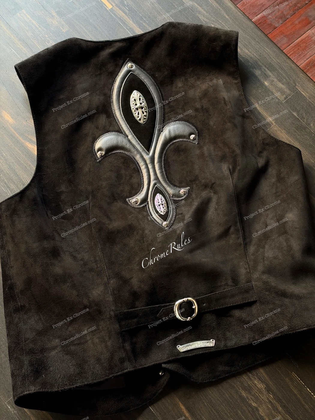 Black Suede Fleur Vest — image 1